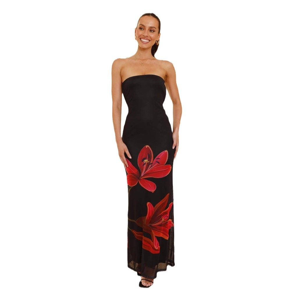 Elegant maxi dress for women with floral print and ruched top Chic & Stil