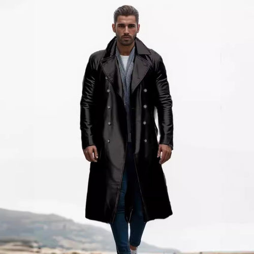 Leather trench coat for men with double-breasted buttons Lune London