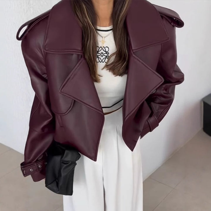 Women's faux leather jacket, trendy, with an oversized fit and wide collar Lune London