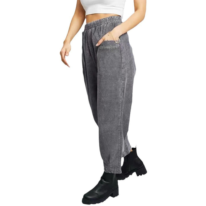 Dames Pantalon de loisirs confortable en corduroy avec taille élastique et poches Lune London
