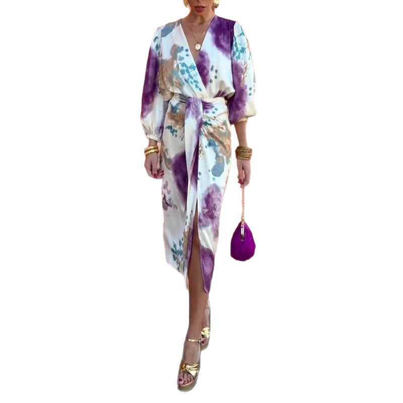 Robe élégante évasée pour femmes avec motif floral et manches larges Chic & Stil