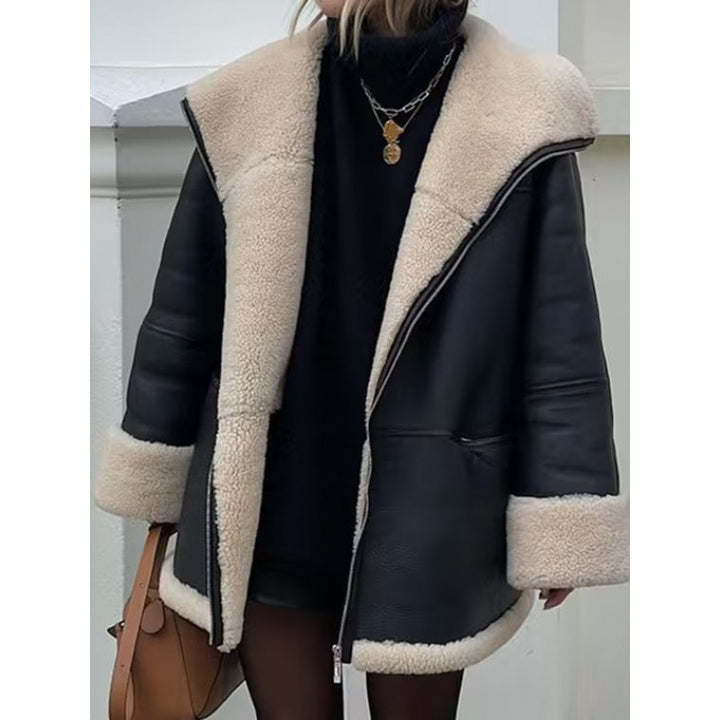 Faux leather jacket for women with comfortable teddy lining and practical pockets Lune London