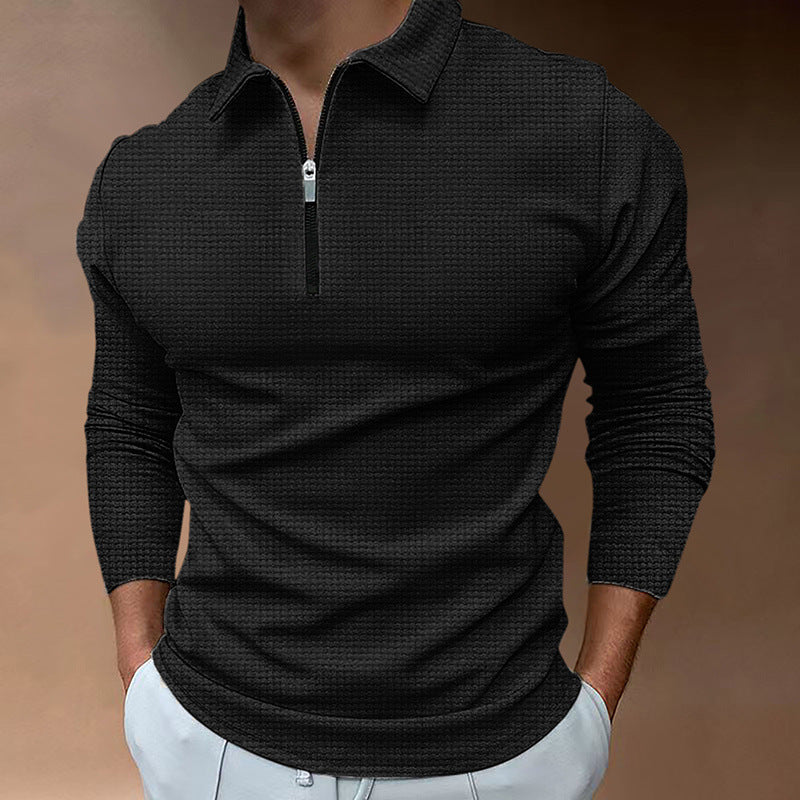 Men's Long Sleeve Sporty Henley Shirt with Zip and Structured Surface Lune London
