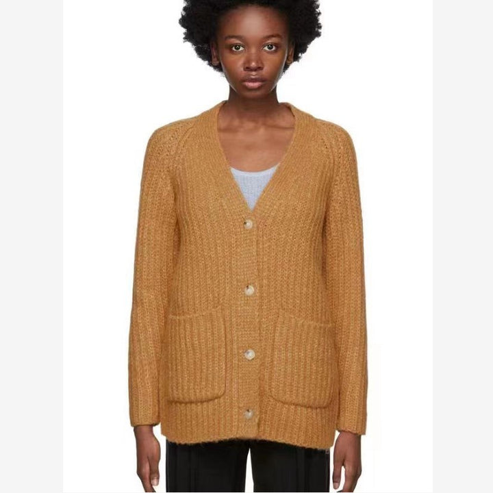 Ladies Chunky Knit Cardigan with large pockets and chic button details