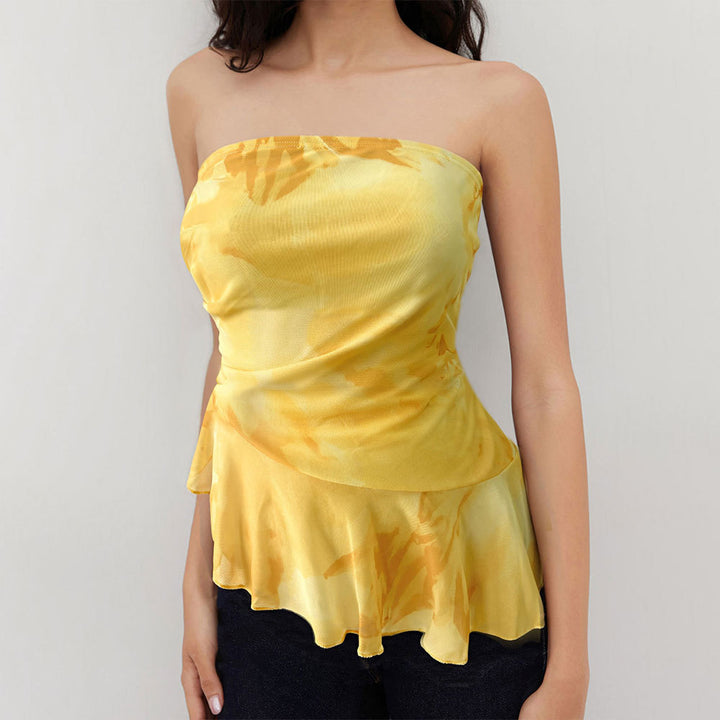 Women’s bandeau top with flowing ruffles and gathered details Chic & Stil