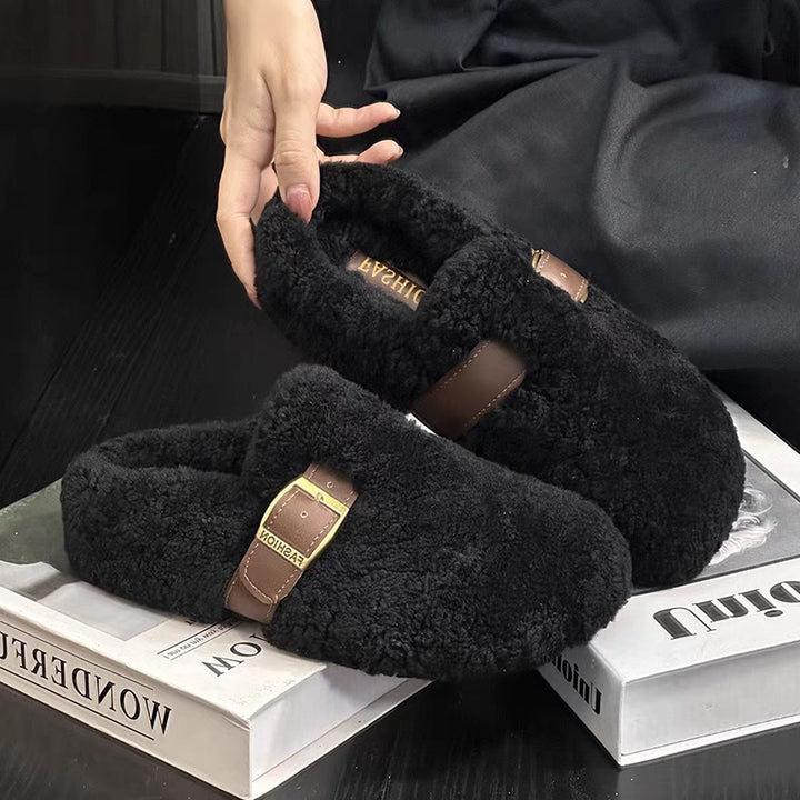 Ladies soft slippers with trendy buckle detail and comfortable sole Lune London