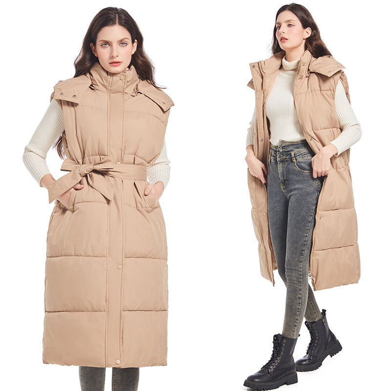 Women Long quilted cardigan with belt and hood Lune London