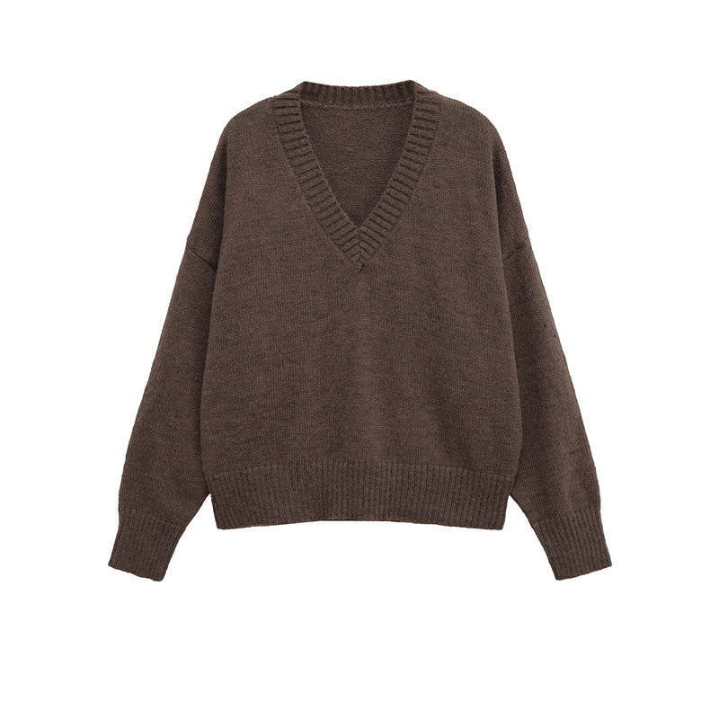 Comfortable knitted sweater for women with V-neck and generous fit Lune London