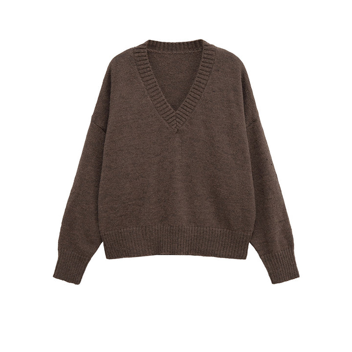 Comfortable knitted sweater for women with V-neck and generous fit Lune London