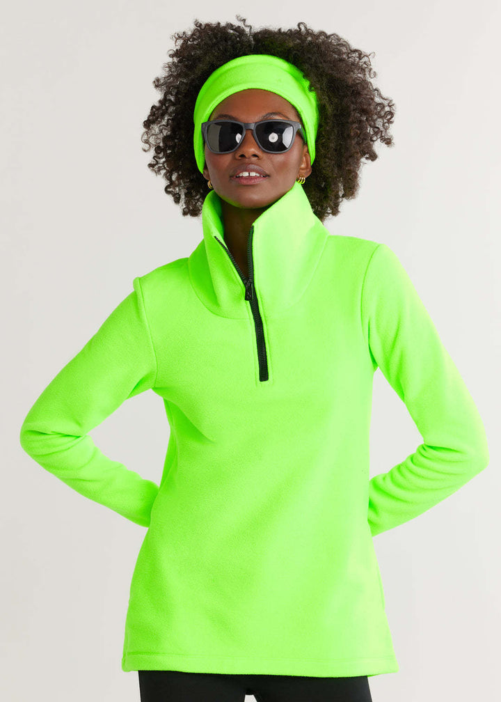 Fleece pullover for women with high collar and sporty zipper Lune London