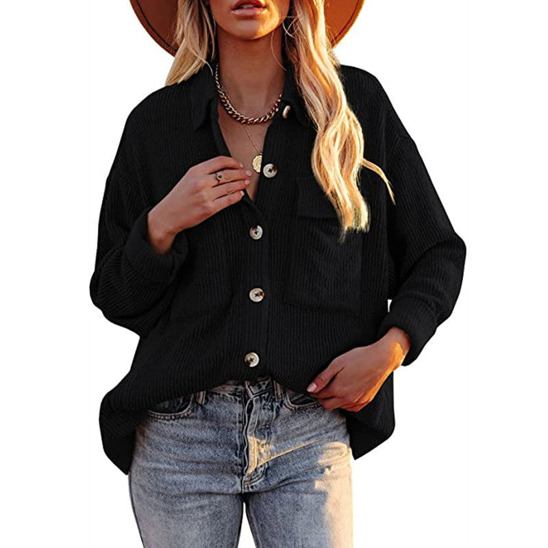Women's Casual Knit Cardigan with Button Placket and Chest Pocket Lune London