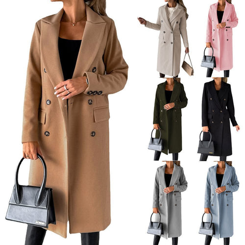 Elegant double-breasted coat for women with side pockets and slim fit Lune London