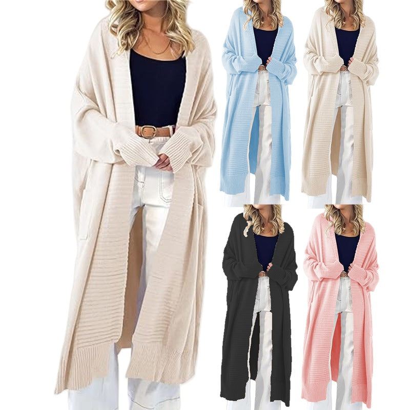 Femmes Long Cardigan Tricoté avec Motif Texturé et Poches Pratiques Chic & Stil