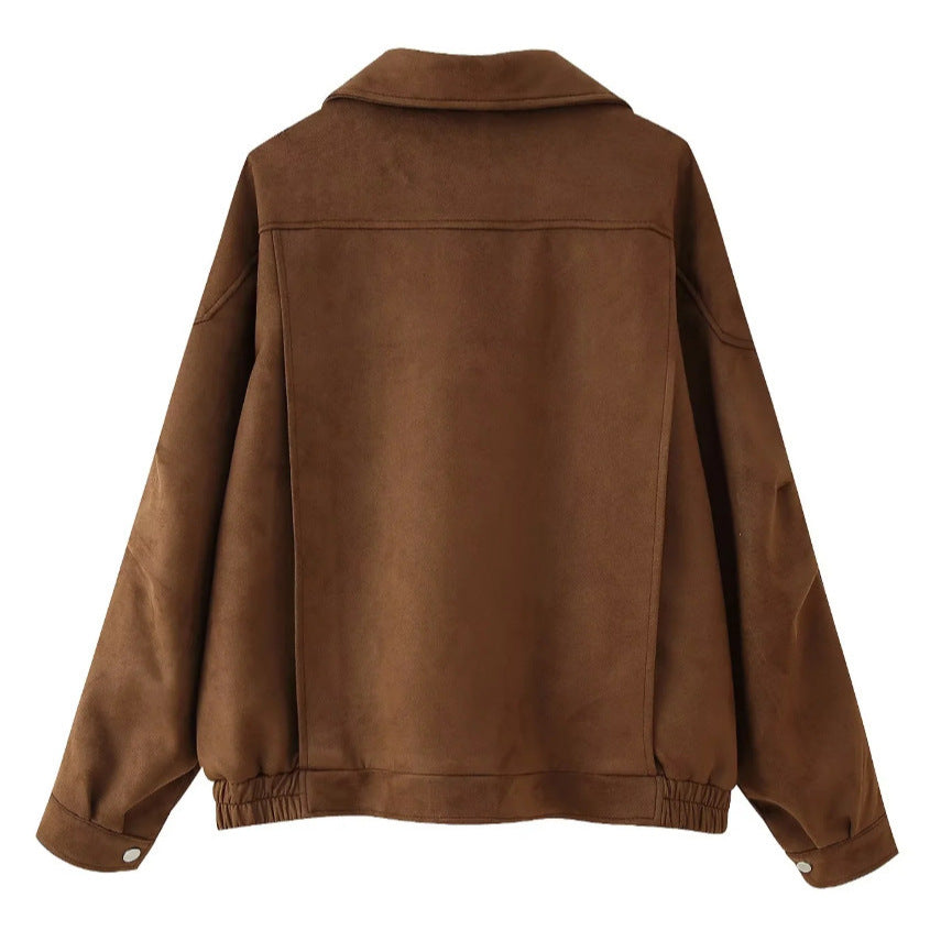 Oversized suede jacket for women with chic and stylish refinement details