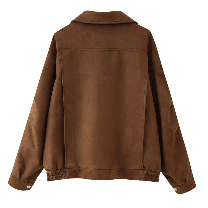 Oversized suede jacket for women with chic and stylish refinement details