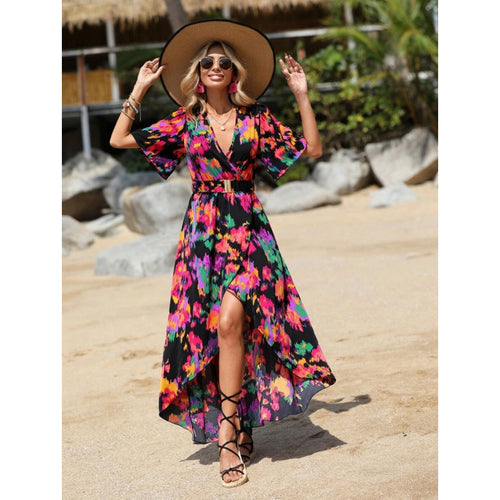 Ladies Elegant Floral Dress Maxi Draped Lune London