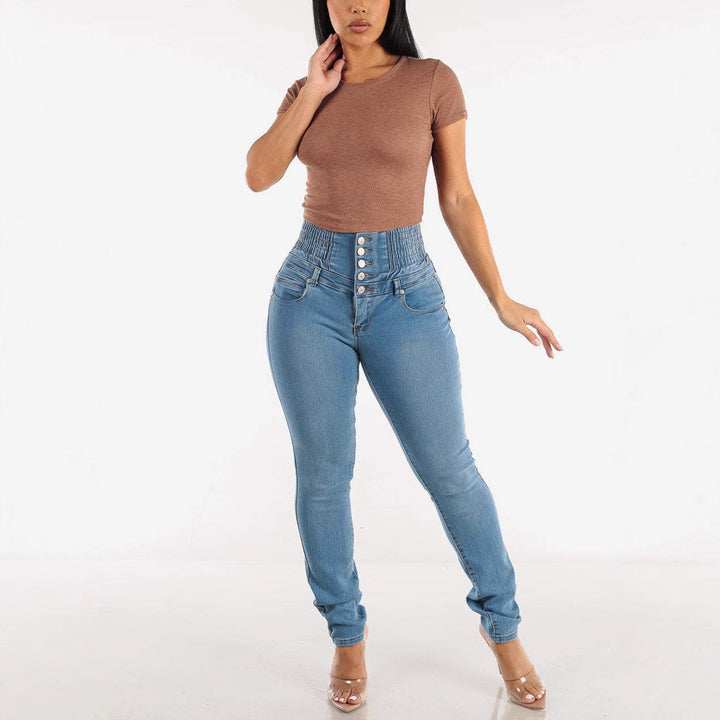 Women High Waist Jeans with Flattering Stretch and Button Details Lune London