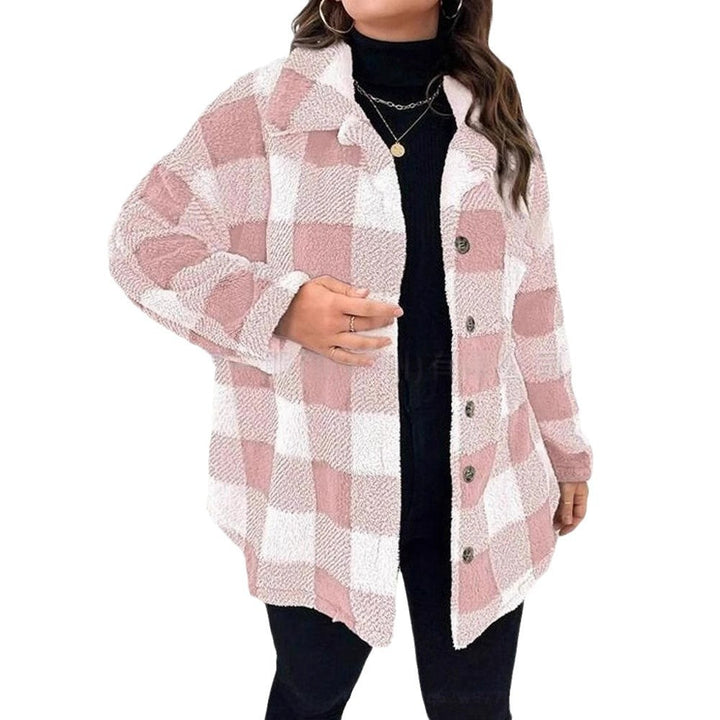 Ladies oversized tartan cozy jacket with button closure Lune London