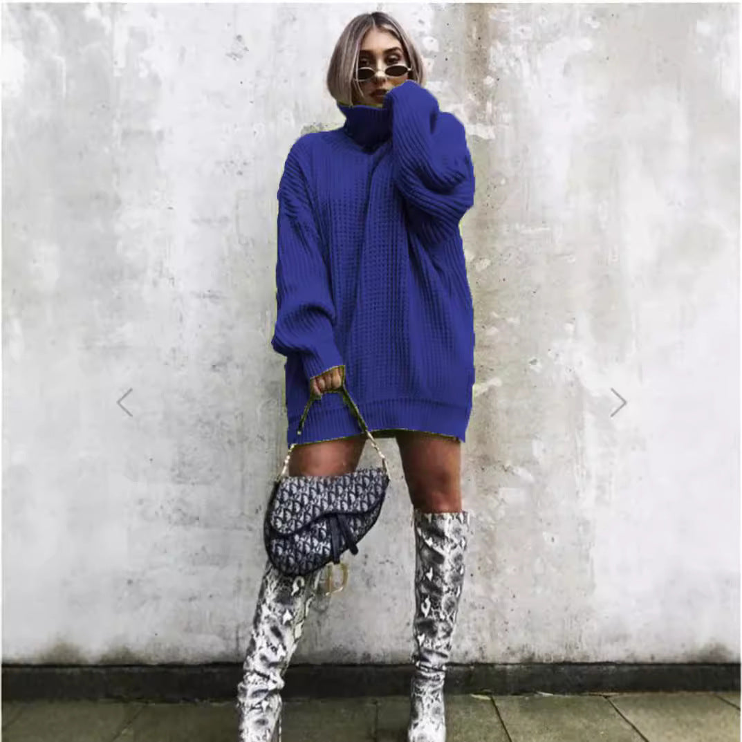 Oversized knit sweater for women with high collar and honeycomb pattern Lune London