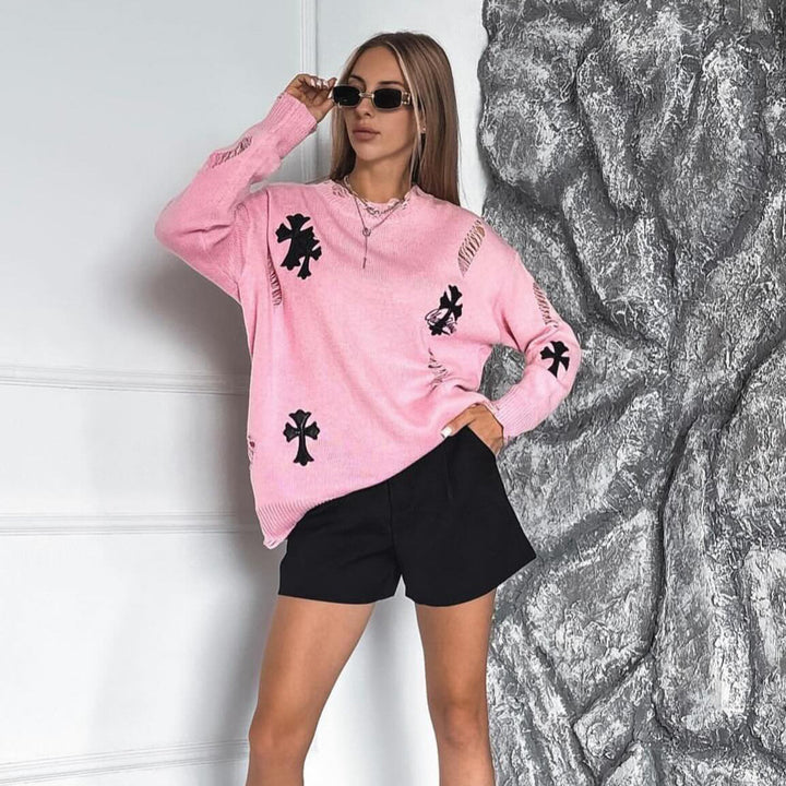 Casual sweater for women with a creative cut and frayed details Lune London