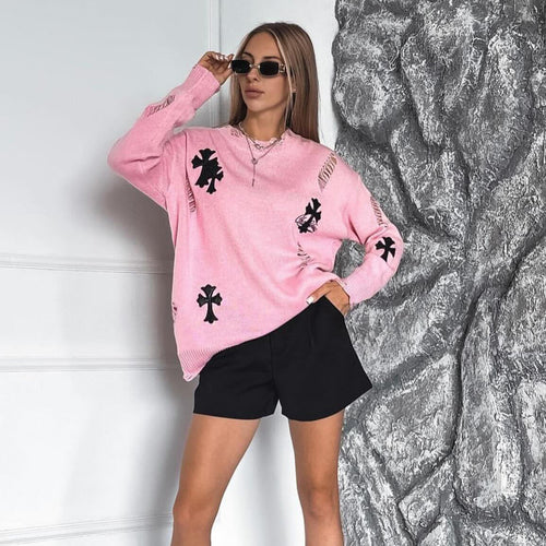 Casual sweater for women with a creative cut and frayed details Lune London