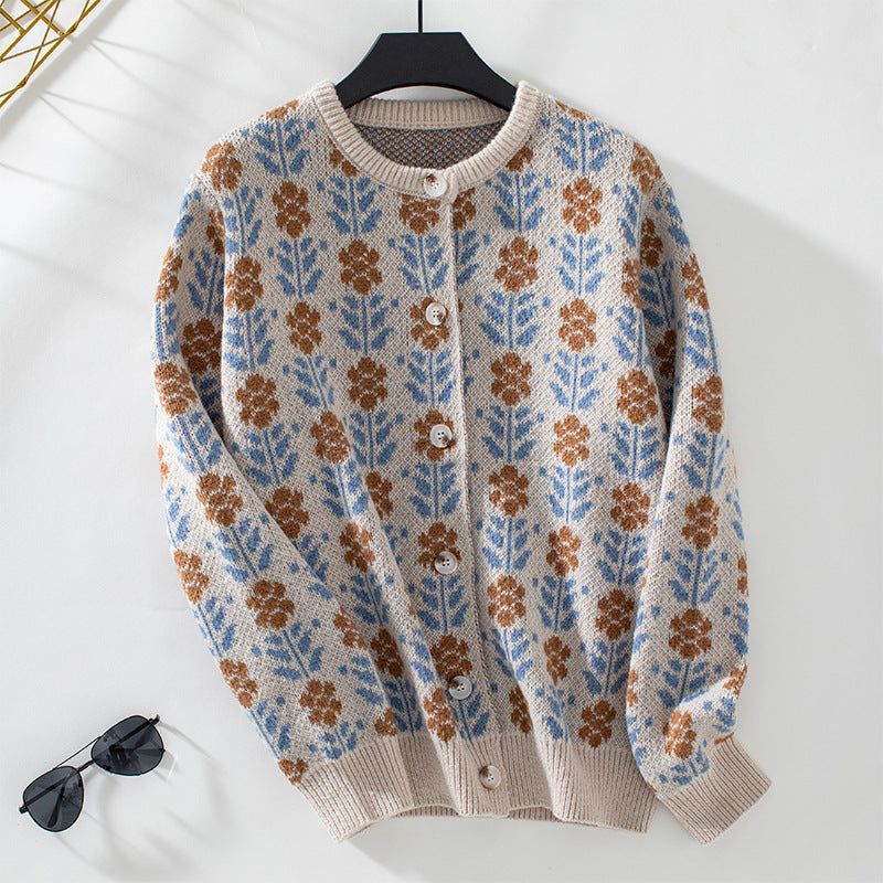 Women's knit jacket with floral pattern and buttons Lune London