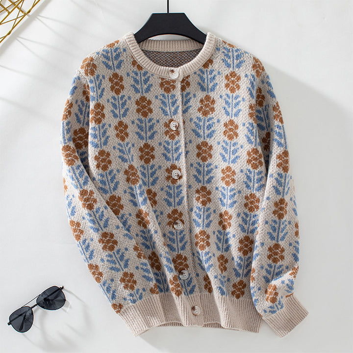 Women's knit jacket with floral pattern and buttons Lune London
