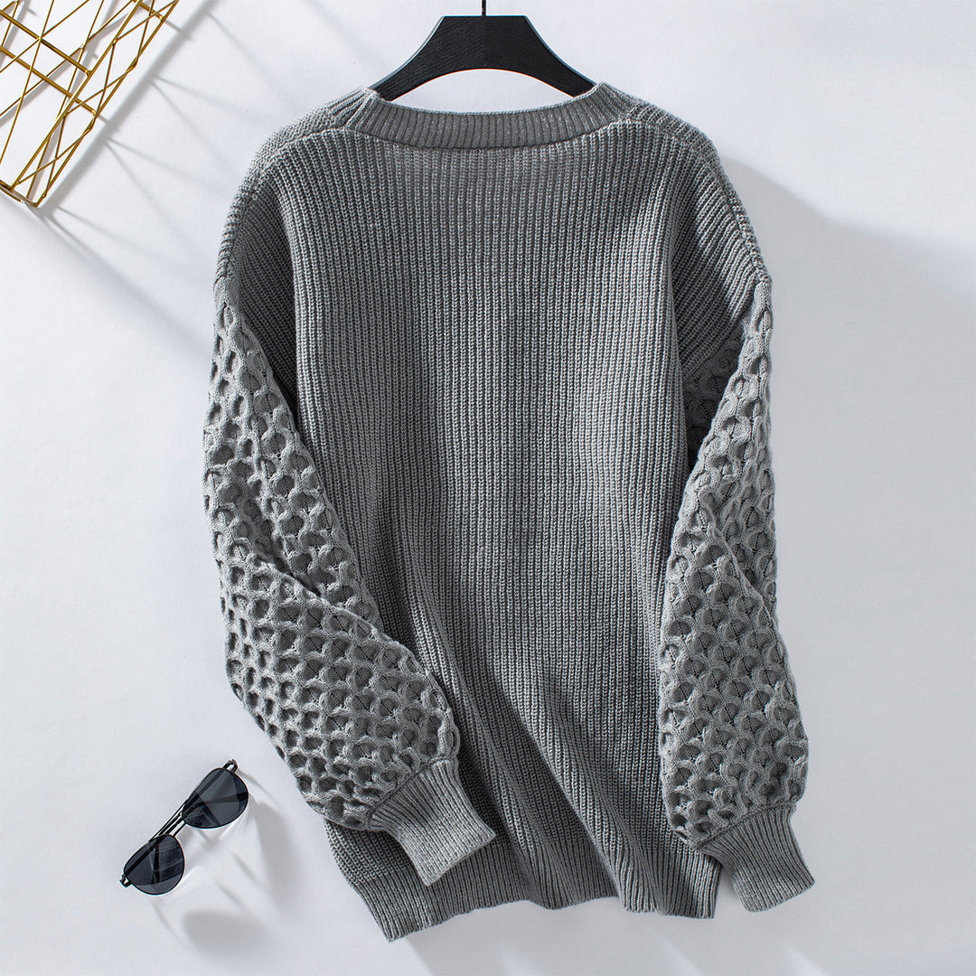 Lune London | Cardigan - V-Neck Knit - Button Closure - Balloon Sleeves - Casual Fit