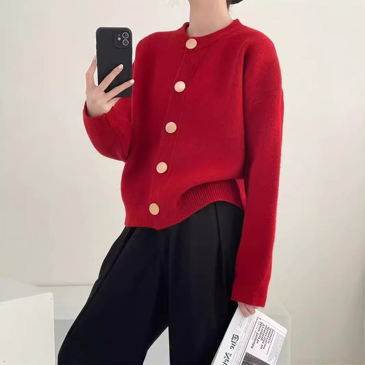 Casual knit cardigan for women with contrasting buttons Lune London