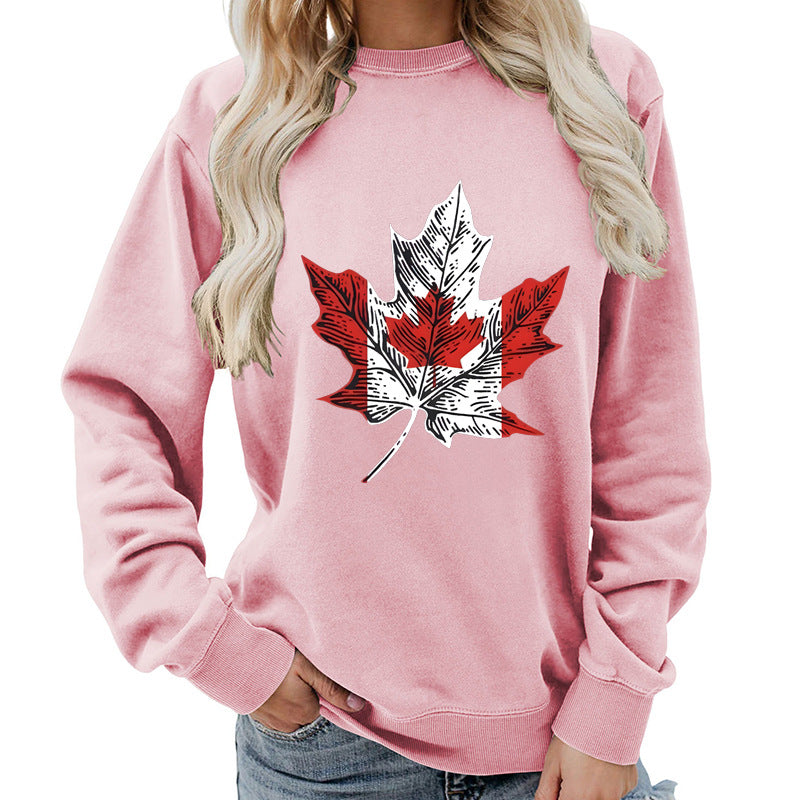 Sweat-shirt pour femmes avec motif créatif de feuille d'érable et coupe confortable Chic & Stil