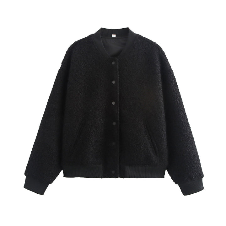 Ladies fleece jacket with textured fabric and practical button closure Lune London