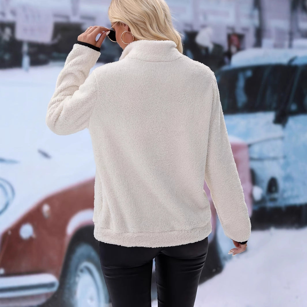 Lune London | Women's Fleece Pullover with Stand-Up Collar and Zipper