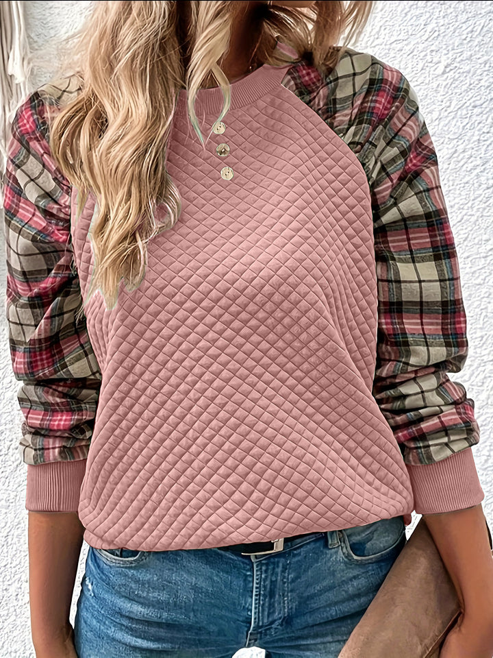 Sweatshirt pour femmes avec structure en grille et manches à carreaux Chic & Stil