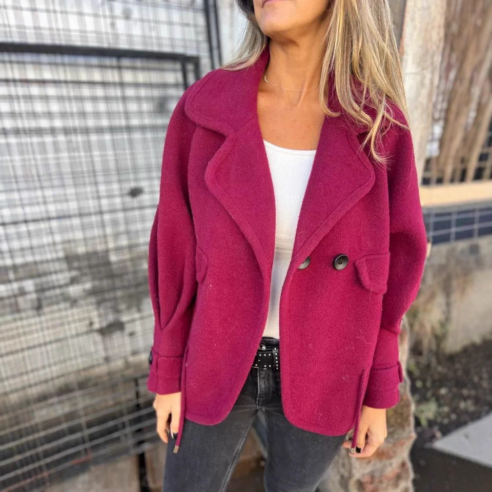 Elegant oversized blazer jacket for women in textured fabric with practical pockets Lune London