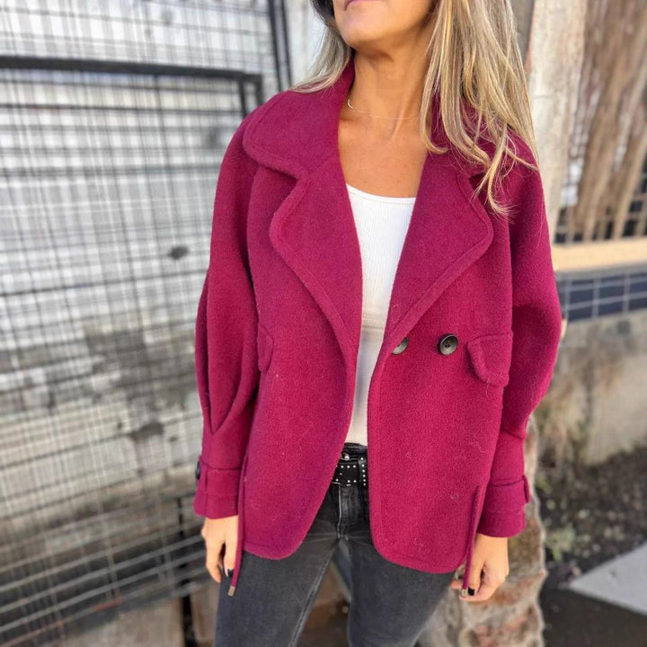 Elegant oversized blazer jacket for women in textured fabric with practical pockets Lune London