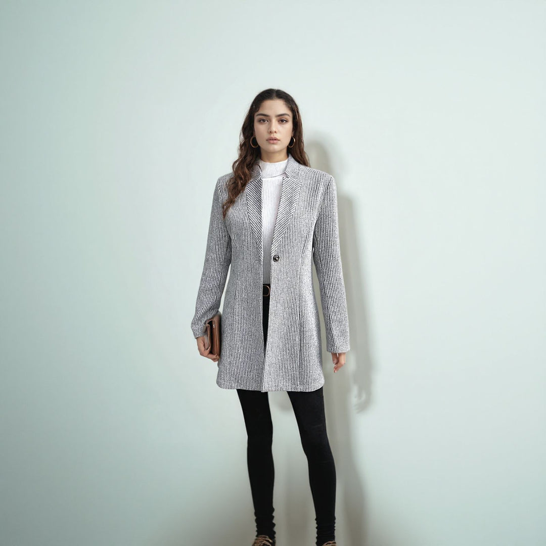 Elegant knit jacket for women with a lapel collar and subtle ribbed texture Lune London