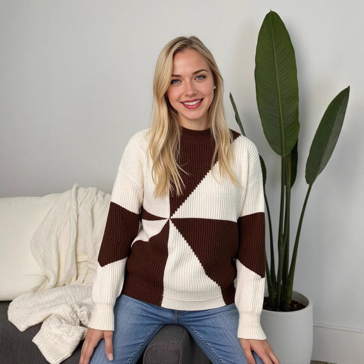 Knit sweater for ladies with geometric design and relaxed fit Lune London