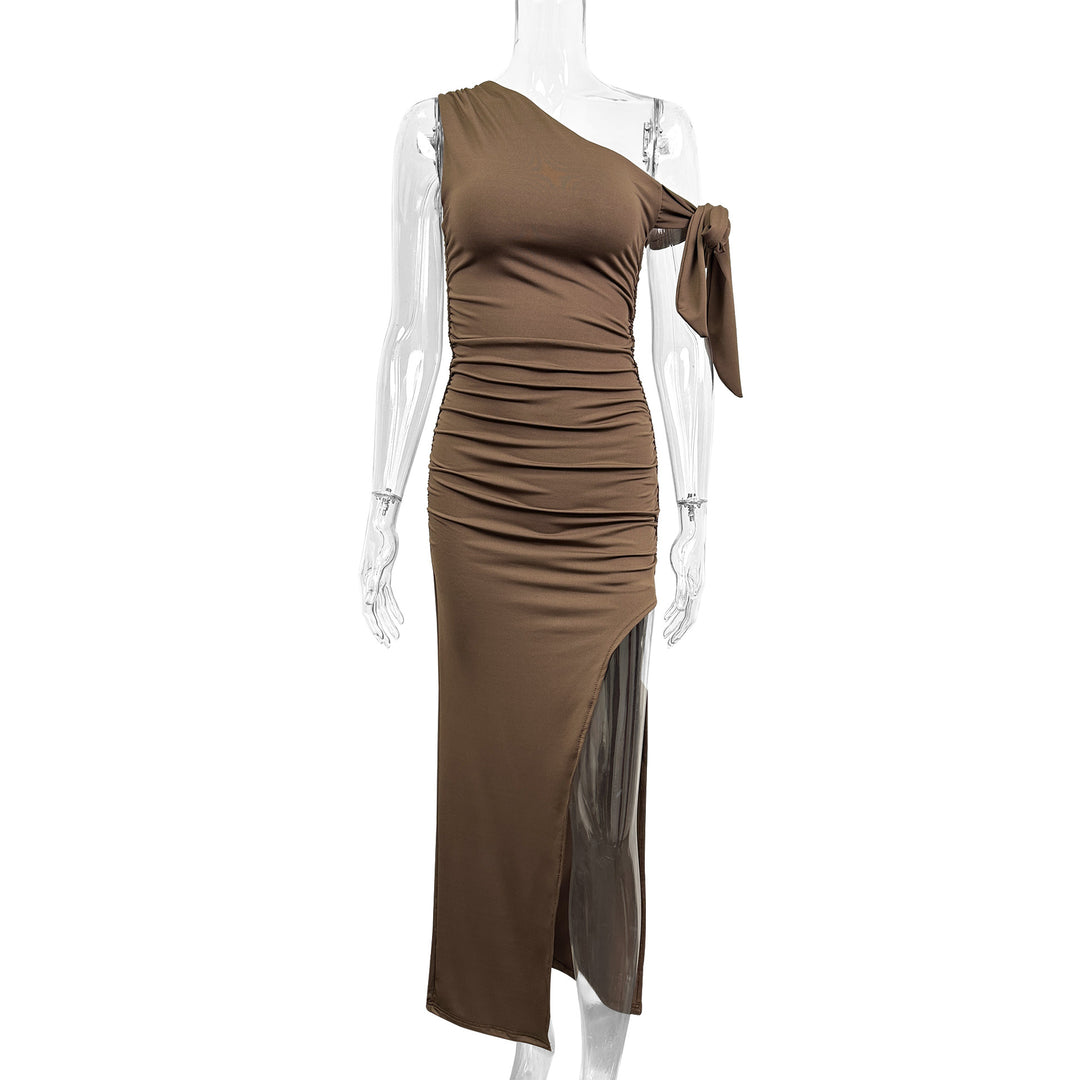 Women Elegant Wrap Dress with Asymmetrical Cut and Chic Ruffle Detail Lune London