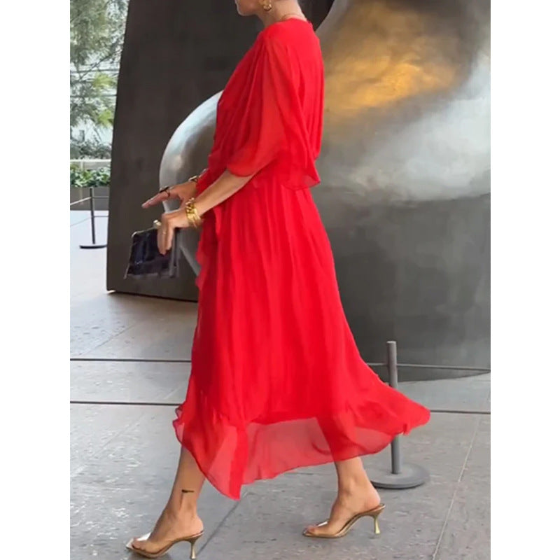 Lune London | Lacing Batwing Sleeve Asymmetrical Dress