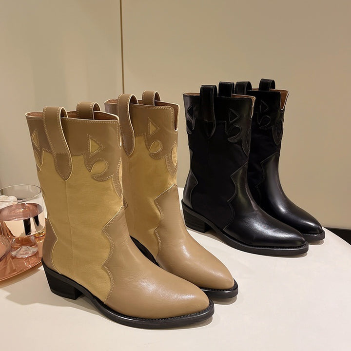 Women's western boots with stylish cut-out details and a sturdy block heel Lune London