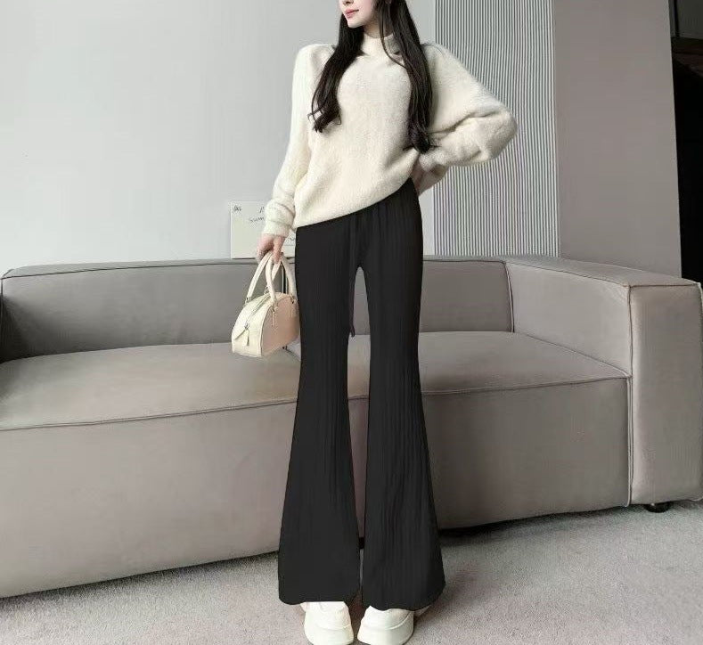 Pull en tricot décontracté pour femmes avec col haut et pantalon large