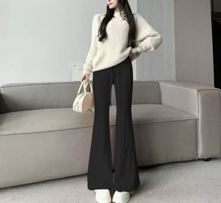 Pull en tricot décontracté pour femmes avec col haut et pantalon large