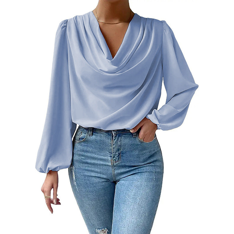 Elegant blouse for women with deep V-neck and casual puff sleeves Lune London