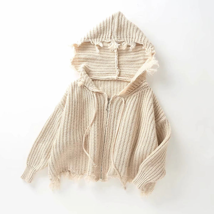 Lady oversized hoodie with oversized hood and fringes Lune London