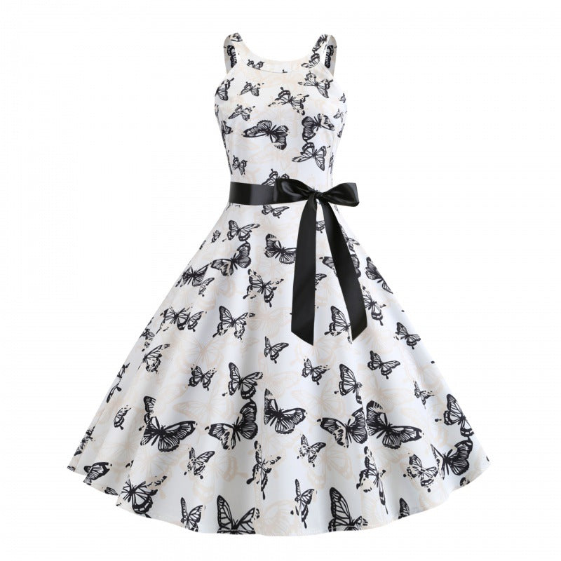 Robe midi pour femmes avec imprimé papillon et ceinture à la taille Chic & Stil