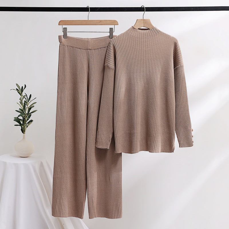 Casual knitted set for women with high collar and button details Lune London