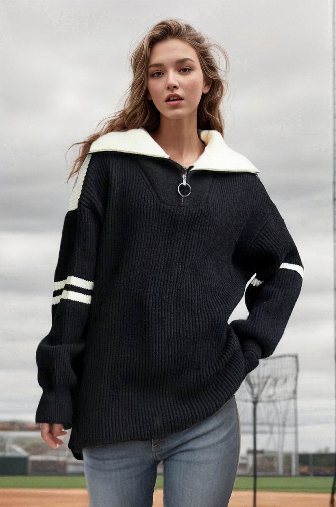 Oversized sporty sweatshirt for women with zipper and wide sleeves Lune London