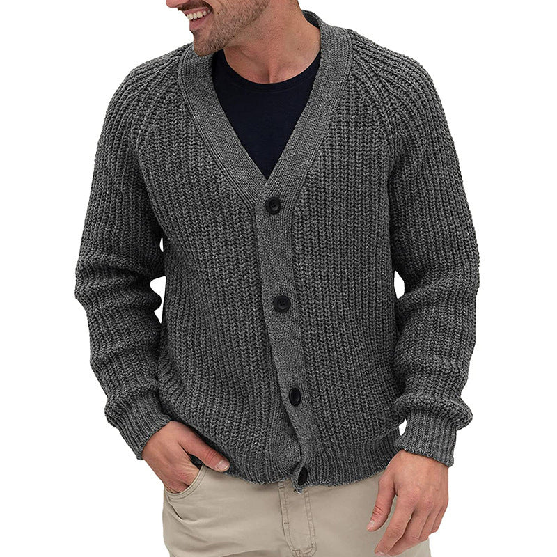 Men's knitted jacket with a coarse knit structure and elegant button details Lune London