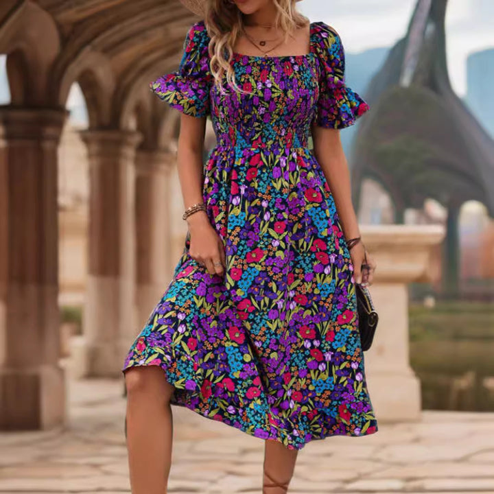 Lune London Floral Bohemian Smocked Maxi Dress for Women