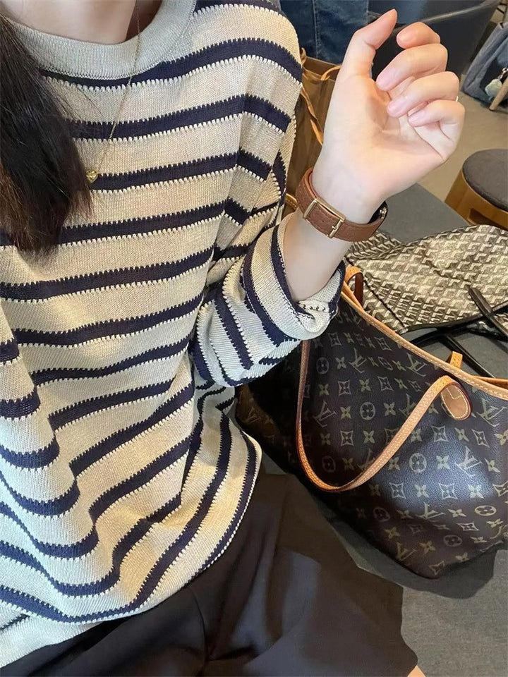 Trendy knitted sweater for women with nautical stripe pattern and relaxed fit Lune London